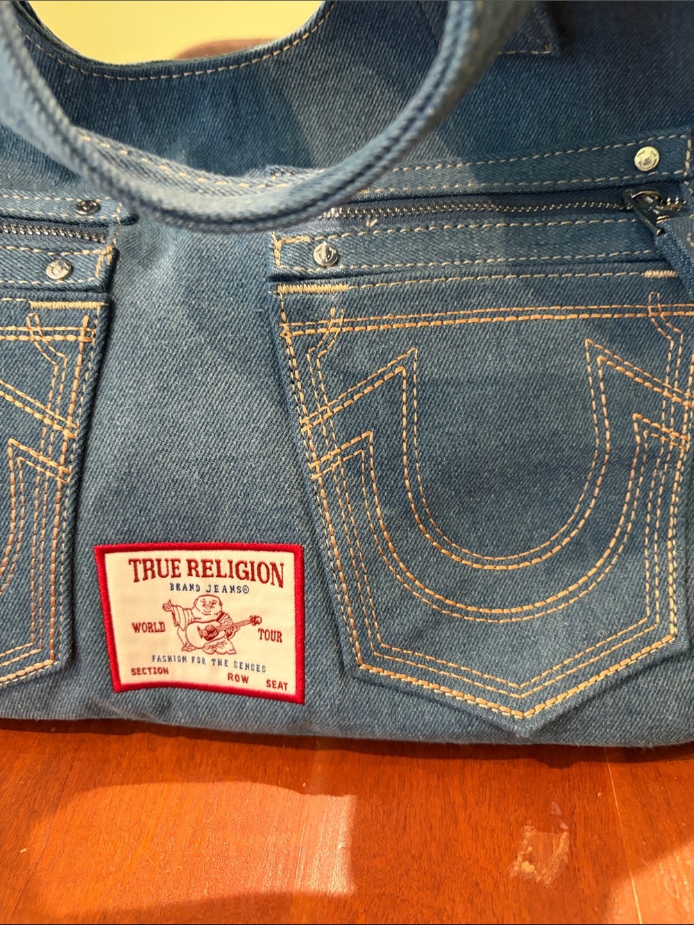 True Religion Denim Tote with embroidered pockets with zips - Picture 2 of 14